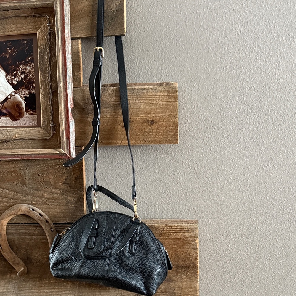 Vera Bradley Black Dome Leather Crossbody Bag with Gold Hardware